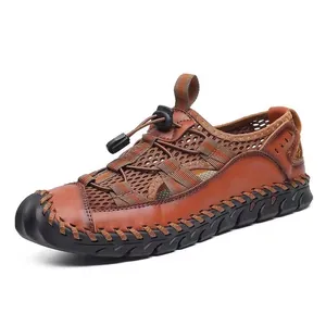 Men's brown outdoor closed-toe sandals with breathable mesh and durable rubber sole