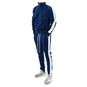 Herren-Trainingsanzug-Set in Marineblau mit weißen Seitenstreifen und Stehkragen