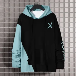 Men's stylish color-block hoodie with X-mark chest print and New Trend sleeve detail
