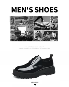 Detalle de zapato oxford de charol negro brillante con suela de lengüeta gruesa y cordones