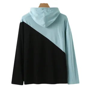 Men's diagonal color-block hooded sweatshirt in light blue and black modern design