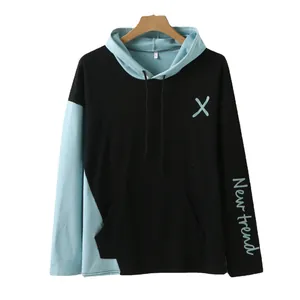 Stylish men's color-block hooded sweatshirt featuring 'New trend' sleeve print and X logo