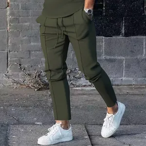 Men's olive green autumn leisure tracksuit joggers with functional drawstring waist