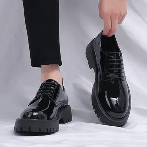 Zapatos Derby de Charol Estilo Británico para Hombre Negros Suela Gruesa Aumento de Estatura Boda Formal