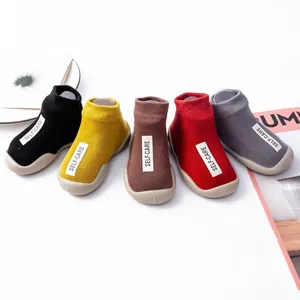 Cotton Knit Baby First Walker Shoes Soft Rubber Sole Anti Slip Indoor Infant Sock Shoes For Toddlers