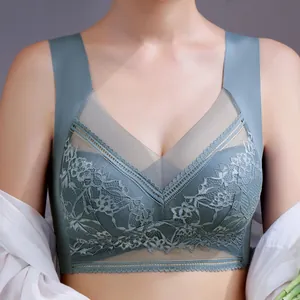 Reggiseno in Pizzo Senza Ferretto Donna Reggiseno a Gilet Senza Cuciture Coppe Fisse Integrate Bralette Con Dettagli Floreali