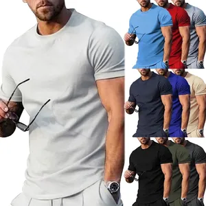 Maglietta da Uomo Casual a Maniche Corte con Girocollo Minimalista Tinta Unita in Poliestere Traspirante per lo Sport Quotidiano