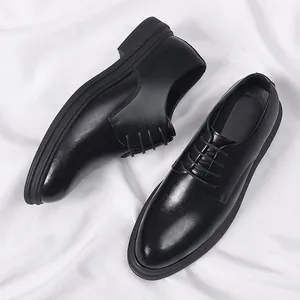 Black men's height increasing leather dress shoes for formal business wedding occasions