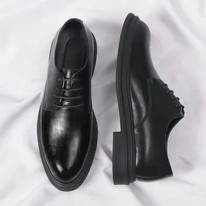 Classic black men's formal elevator leather shoes for business suits and wedding wear