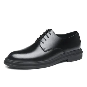 Professional men's formal black leather elevator shoes with 8cm hidden height increase