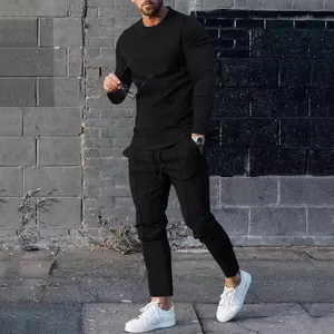 Men's casual black long sleeve T-shirt and pants sports suit for autumn style