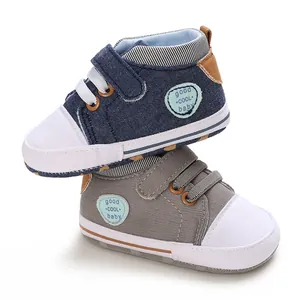 Zachte baby canvas loopschoenen voor peuters van 0-1 jaar in blauw en grijs