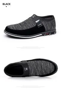 Vue détaillée des chaussures à enfiler noires en maille pour hommes de profil.