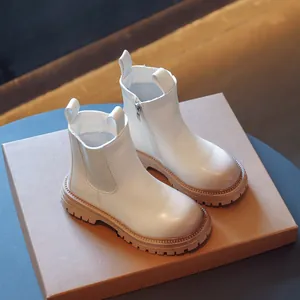 Bottes Martin blanches pour enfants avec semelles épaisses et fermeture éclair latérale