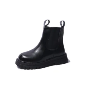 Bottines Chelsea classiques en similicuir noir pour enfants avec semelle épaisse crantée