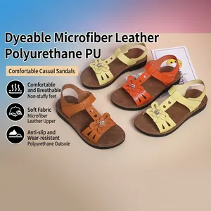 Girls Summer Sandals Microfiber Leather Floral Rhinestone Soft Sole Beach Shoes Casual Anti-Slip Outdoor Breathable Kids Fashion Sandals