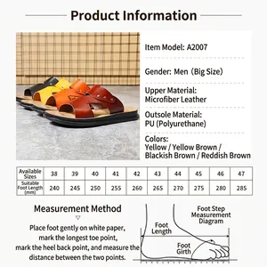 Men's leather outdoor sandals size guide with non-slip PU sole in four colors