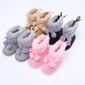 Säugling Baby Lauflernschuhe Winter Warm Fleece Gefütterte Schuhe Rutschfeste Weiche Sohle Wildlederimitat Bommel Stiefel