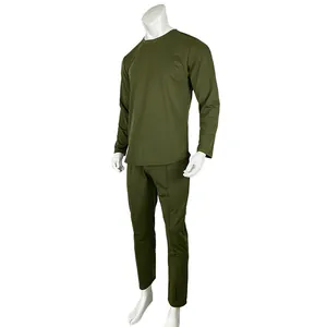 Army green men's long-sleeved T-shirt and matching trousers slim fit two-piece set