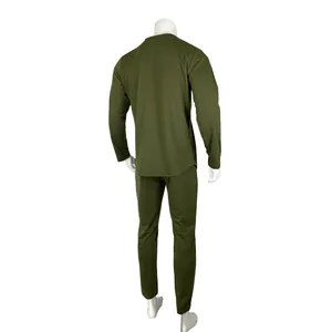 Rear view of men's solid olive green slim fit long sleeve t-shirt and pants set