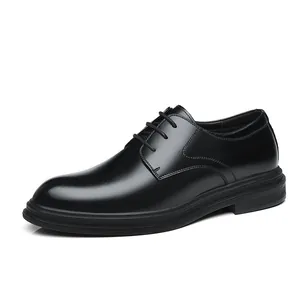 Klassieke heren zwarte lederen zakelijke nette schoenen met verhogende zool voor bruiloft