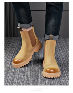Stylish tan leather Chelsea boots for men with thick slip-resistant soles and comfort.