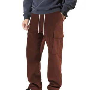 Pantaloni cargo in velluto a coste marroni da uomo con gamba dritta e vestibilità comoda