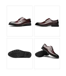 Vues détaillées sous quatre angles de derbies en cuir marron pour homme à motif crocodile