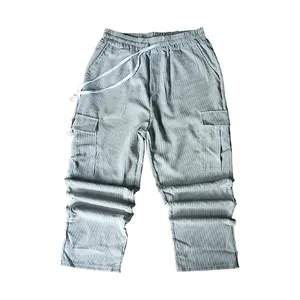 Pantaloni cargo da uomo in velluto a coste larghi con coulisse in vita e ampie tasche
