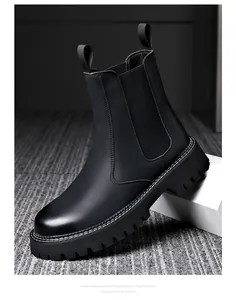 Professional view of black leather platform Chelsea boots with thick EVA foam soles