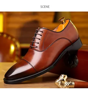Close-up detail of premium brown leather Oxford shoes with polished finish for business
