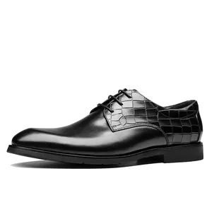 Chaussures Derby élégantes en cuir de vachette noir pour homme avec motif crocodile