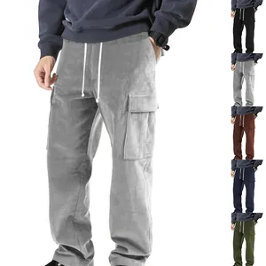 Pantaloni Cargo da Uomo in Velluto a Costine Gamba Dritta Tasche Multiple Coulisse Streetwear Casual Autunno Inverno Uomo