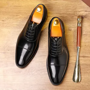 Premium black leather cap toe Oxford dress shoes for men professional business wear