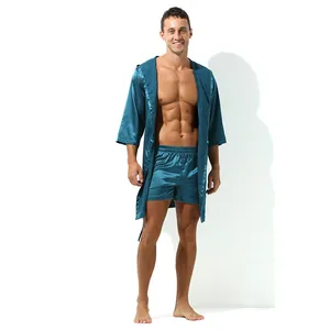 Ensemble peignoir et short en satin pour homme bleu sarcelle vêtement de détente
