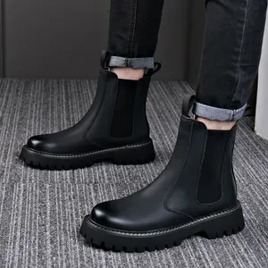 Men's black leather Chelsea boots with thick chunky lug sole for autumn and winter