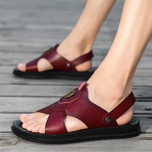 Stylish men's PU leather sandals with non-slip soles for summer beach and casual outdoor wear