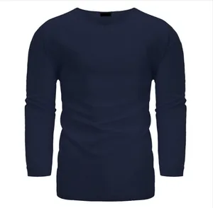 Detail view of the navy blue men's long-sleeved V-neck cotton linen loose casual shirt.