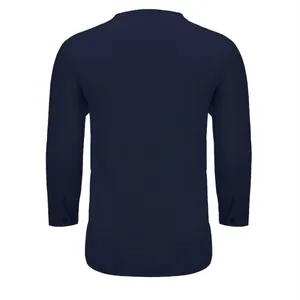 Detailed back view of men's navy blue long-sleeved breathable cotton linen casual shirt