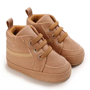 Chaussures de Marche en Toile pour Bébé Garçon Semelle Souple Antidérapante Montante Baskets de Sport Décontractées 0-1 An