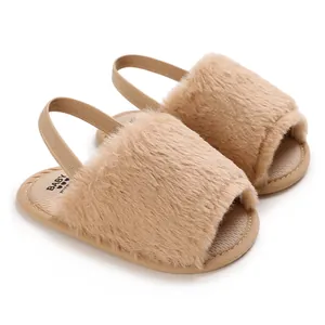 Weiche flauschige Baby Mädchen Sandalen mit elastischem Riemen und rutschfester Sohle