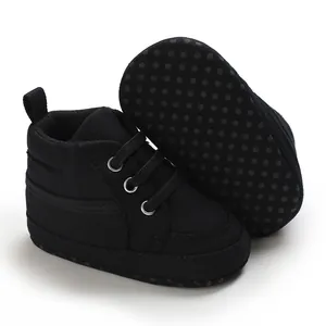 Chaussures de marche montantes en toile noire pour bébés garçons avec semelle antidérapante