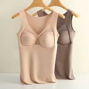 Detail view of seamless thermal camisole with integrated bra pads