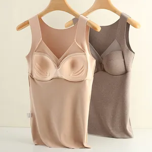 Seamless thermal tank tops with built-in bra pads, soft German velvet winter base layer