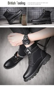 Bottines Martin noires pour hommes style britannique avec semelle crantée