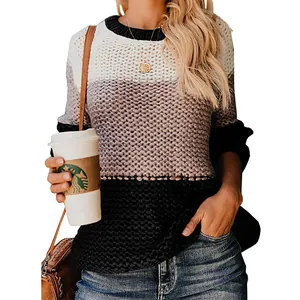 Close-up detail of the chunky tricolor colorblock striped knit sweater with soft texture