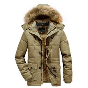 Men's Mid-length Padded Jacket Thickened Fleece Lined Winter Warm Parka Plus Size Hooded Coat With Faux Fur Collar Solid Color Casual Top Outerwear