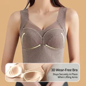 Women's seamless thermal bra top with built-in 3D molded cups for winter warmth