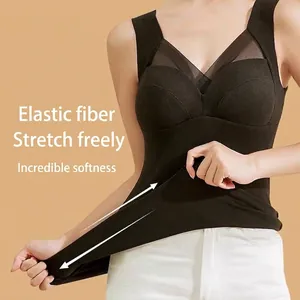 Black seamless thermal camisole for women with built-in bra pad and high elasticity fabric