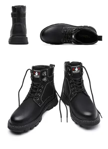 Vue détaillée de bottines noires à lacets pour hommes de style britannique chic